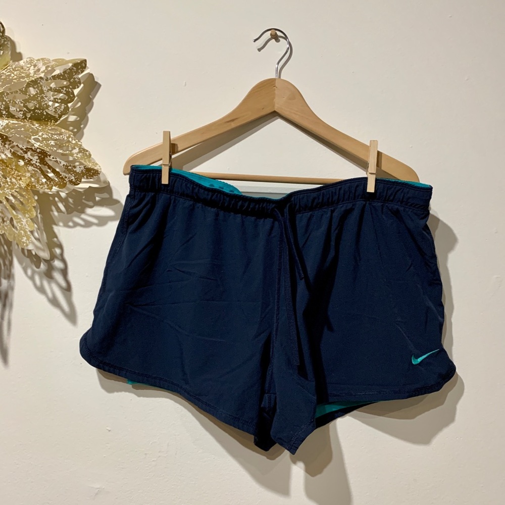Nike Dri-fit 2-in-1 Navy & Turquoise Run Shorts